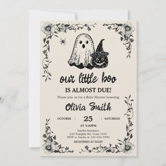ハロウィーンゴシックヴィンテージ赤ちゃんシャワー 招待状 (正面)
