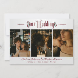 ハロウィーンゴシック文字赤いバラ3写真結婚の 招待状