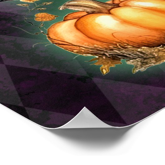 ハロウィーンゴシック秋フェアリーコテージパープルアーガイル ポスター (角)