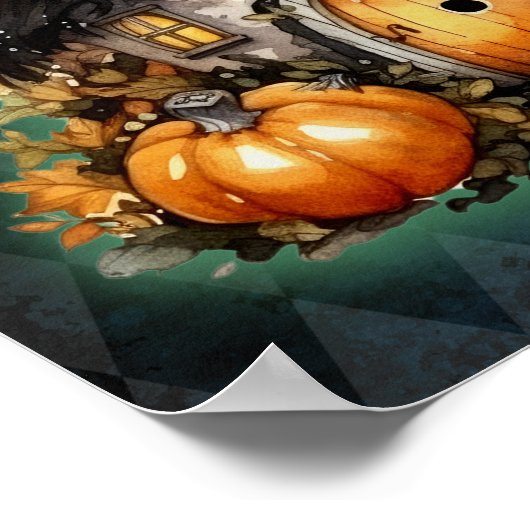 ハロウィーンゴシック秋フェアリーコテージブルーアーガイル ポスター (角)