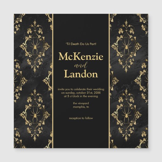 ハロウィーンゴシック結婚式招待状とクモ マグネット招待状 (正面)