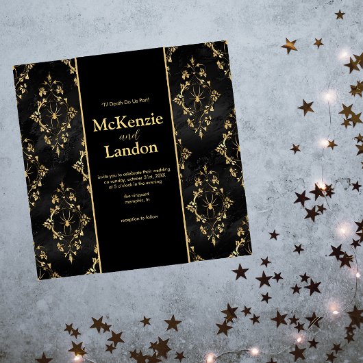 ハロウィーンゴシック結婚式招待状とクモ マグネット招待状