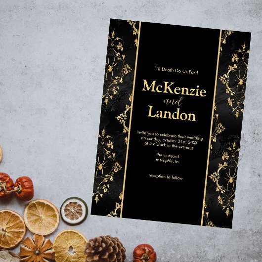 ハロウィーンゴシック結婚式招待状とクモ 招待状