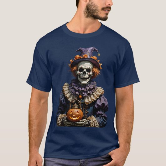 ハロウィーンゴシック骨格ピエロとJack-O Tシャツ (正面)