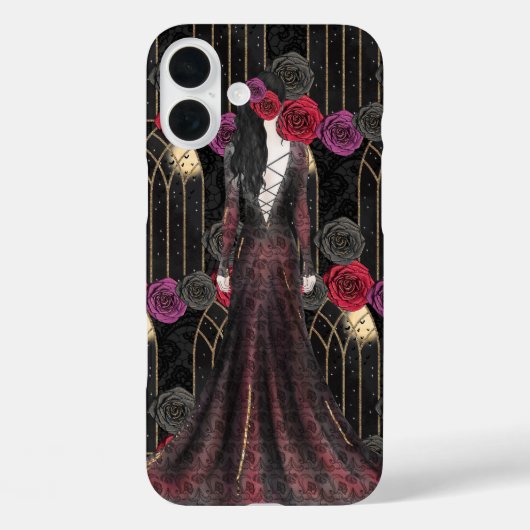 ハロウィーンゴシック黒紫色の花&女性 Case-Mate iPhoneケース (裏面)