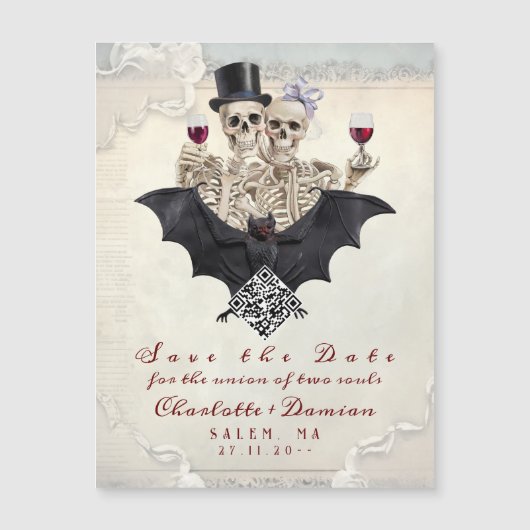 ハロウィーンゴシックQRコード日付の結婚保存 マグネット招待状 (正面)