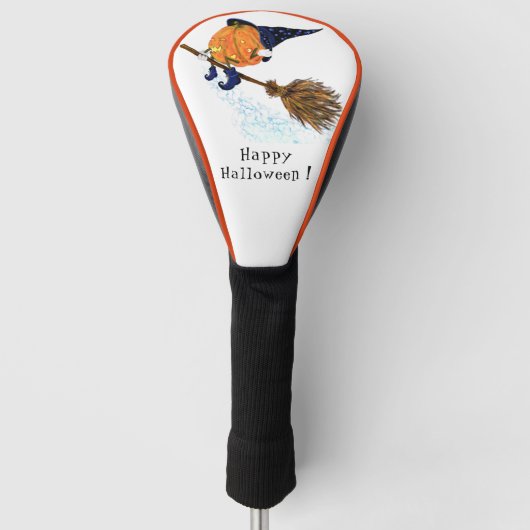 ハロウィーンゴルフヘッドカバー魔女パンプキンと箒 ゴルフヘッドカバー (正面)