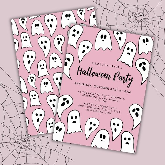 ハロウィーンゴーストパーティーピンク 招待状