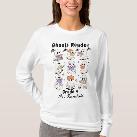 ハロウィーンゴースト読書家本教師Tシャツ Tシャツ (正面)