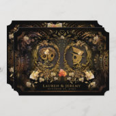 ハロウィーンゴールデンエレガンススケルトン結婚ズ 招待状 (正面/裏面)