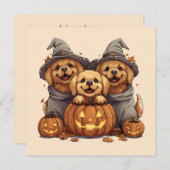 ハロウィーンゴールデンレトリエバードッグスハロウィーンのカボチャのちょうちん 招待状 (正面/裏面)