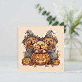 ハロウィーンゴールデンレトリエバードッグスハロウィーンのカボチャのちょうちん 招待状 (スタンド正面)