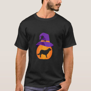 ハロウィーンゴールデンレトリエバーパンプキンウィッチハット Tシャツ