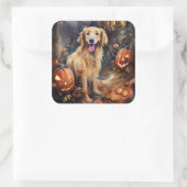 ハロウィーンゴールデンレトリバーとカボチャ怖い スクエアシール (バッグ)