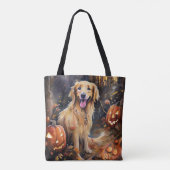 ハロウィーンゴールデンレトリバーとカボチャ怖い トートバッグ (裏面)
