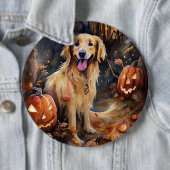 ハロウィーンゴールデンレトリバーとカボチャ怖い 缶バッジ (インサイチュ)