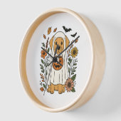 ハロウィーンゴールデンレトリバーフラワー 壁時計 (傾斜)