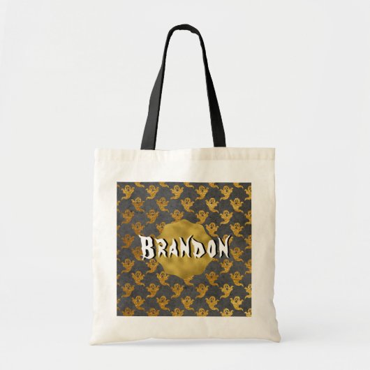 ハロウィーンゴールドフォイル幽霊ネームキャンディバッグ トートバッグ (正面)