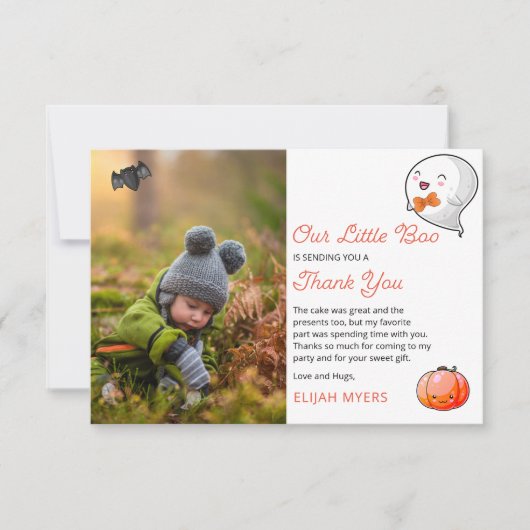 ハロウィーンザリトルブー幽霊ボーイ1st誕生日 サンキューカード (正面)