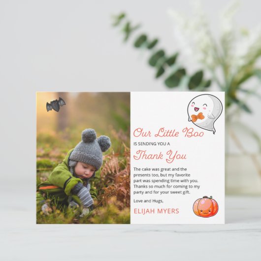 ハロウィーンザリトルブー幽霊ボーイ1st誕生日 サンキューカード (スタンド正面)