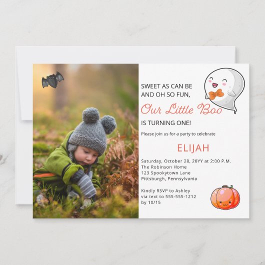 ハロウィーンザリトルブー幽霊ボーイ1st誕生日 招待状 (正面)