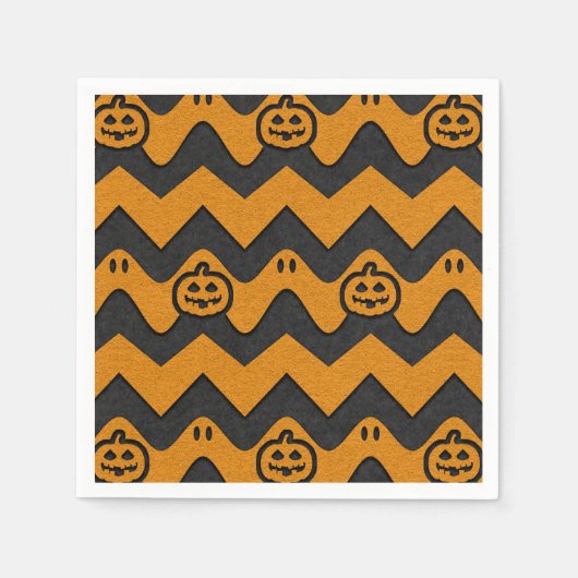 ハロウィーンシェブロンパターン(幽霊とカボチャ) スタンダードカクテルナプキン (正面)