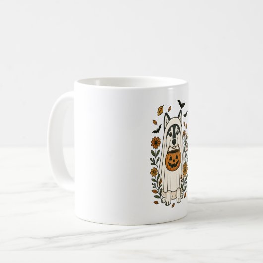 ハロウィーンシベリアのハスキーの花 コーヒーマグカップ (正面左)