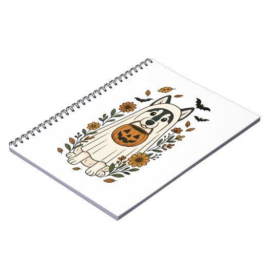 ハロウィーンシベリアのハスキーの花 ノートブック (左側)
