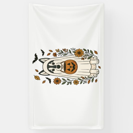 ハロウィーンシベリアのハスキーの花 横断幕 (縦)