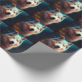 ハロウィーンシベリアハスキーとカボチャ怖い ラッピングペーパー (角)