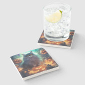 ハロウィーンシベリア猫カボチャ怖い ストーンコースター (横)