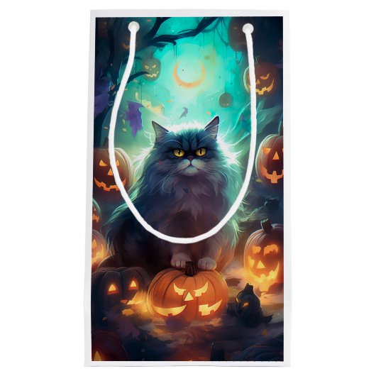 ハロウィーンシベリア猫カボチャ怖い スモールペーパーバッグ (正面)