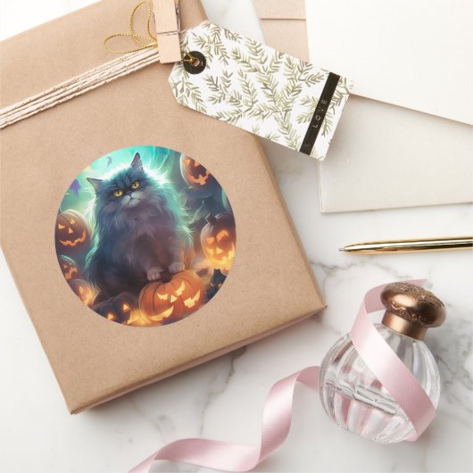 ハロウィーンシベリア猫カボチャ怖い ラウンドシール (ギフト)
