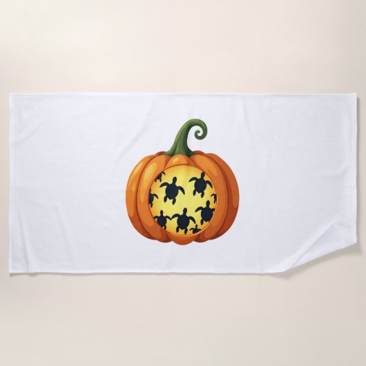 ハロウィーンシャツカボンプキンタートルシーハロウィンコスト ビーチタオル (正面)