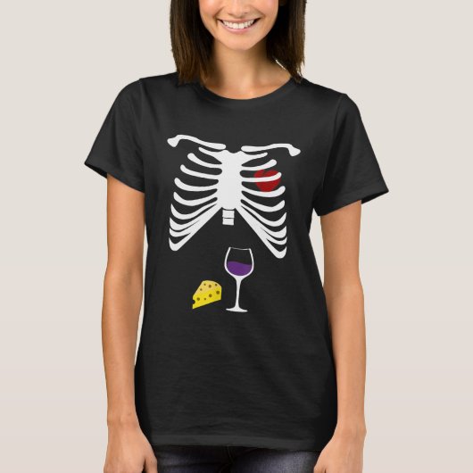 ハロウィーンシャツスケルトンワインX線おもしろい女性 Tシャツ (正面)
