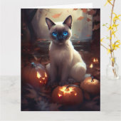 ハロウィーンシャム猫カボチャ怖い カード (黄色い花)