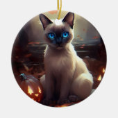 ハロウィーンシャム猫カボチャ怖い セラミックオーナメント (正面)