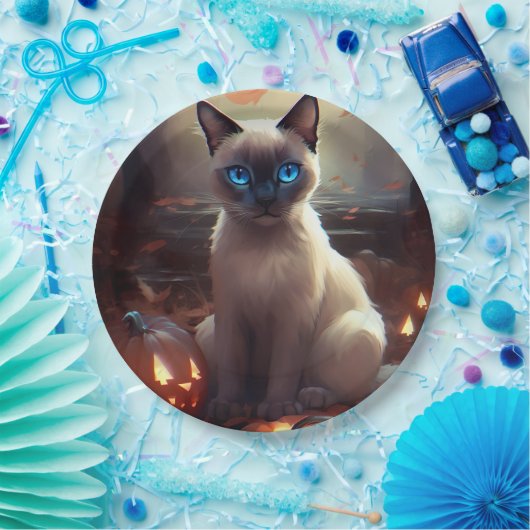 ハロウィーンシャム猫カボチャ怖い ペーパープレート (パーティー)