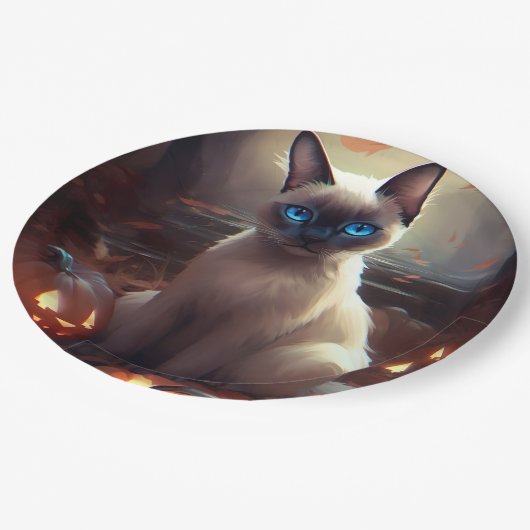 ハロウィーンシャム猫カボチャ怖い ペーパープレート (アングル)