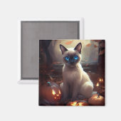 ハロウィーンシャム猫カボチャ怖い マグネット (正面/裏面)