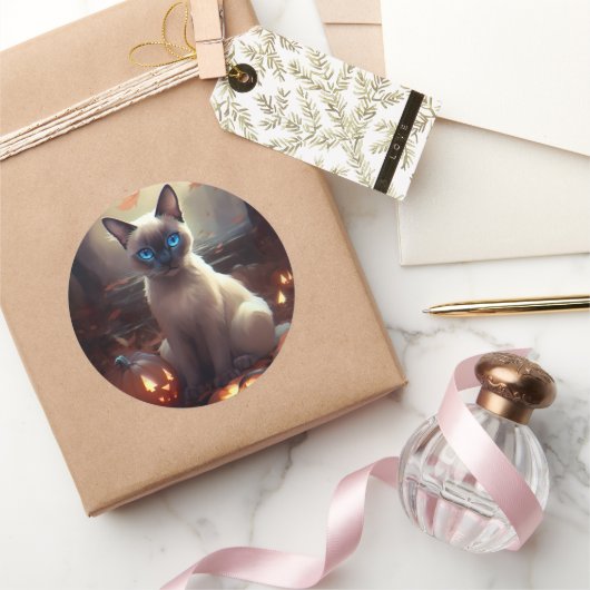 ハロウィーンシャム猫カボチャ怖い ラウンドシール (ギフト)