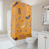 "ハロウィーンシャワーカーテン – カボチャ、幽霊とこうもり シャワーカーテン (インサイチュ)