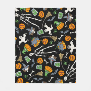 ハロウィーンシンボルヴィンテージシームレス背景 フリースブランケット
