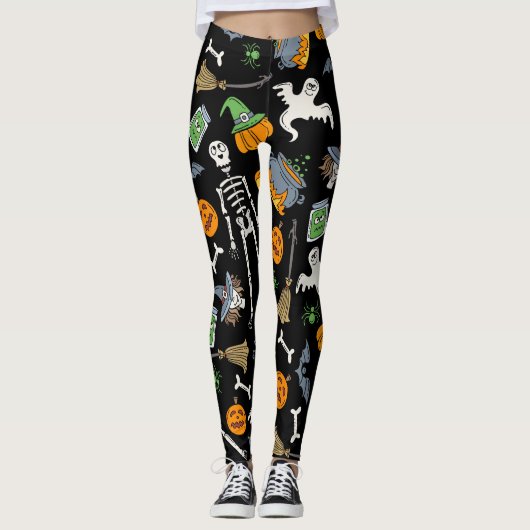 ハロウィーンシンボルヴィンテージシームレス背景 レギンス (正面)