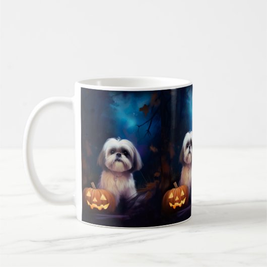 ハロウィーンシーズー(犬)ズカボチャ怖い コーヒーマグカップ (左)