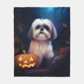 ハロウィーンシーズー(犬)ズカボチャ怖い フリースブランケット (正面)