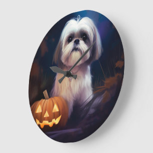 ハロウィーンシーズー（犬）ズカボチャ怖い ラージ壁時計