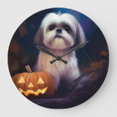ハロウィーンシーズー(犬)ズカボチャ怖い ラージ壁時計 (正面)