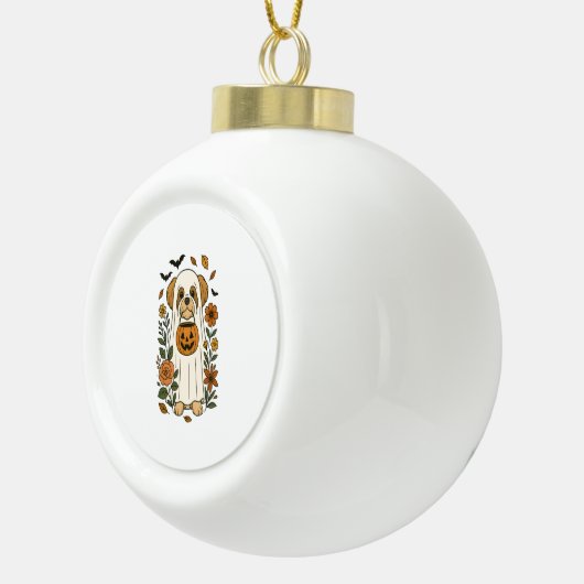 ハロウィーンシーズー(犬)Tzuと秋花 セラミックボールオーナメント (右)