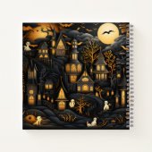 ハロウィーンシームレスパターン白幽霊in町 ノートブック (裏面)